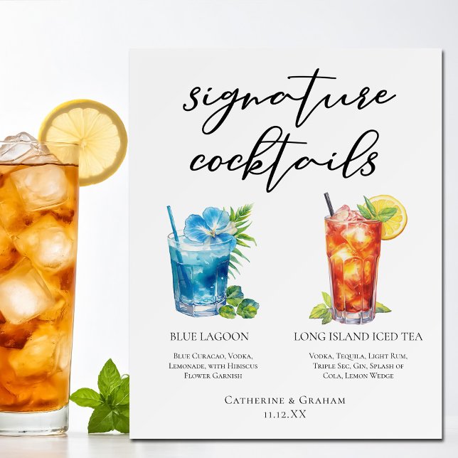 Beach Wedding Signature Cocktails Menu Foam Board (Creator Uploaded)