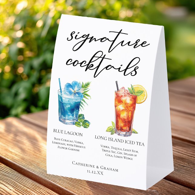 Beach Wedding Signature Cocktails Menu Paper Table Tent (Creator Uploaded)