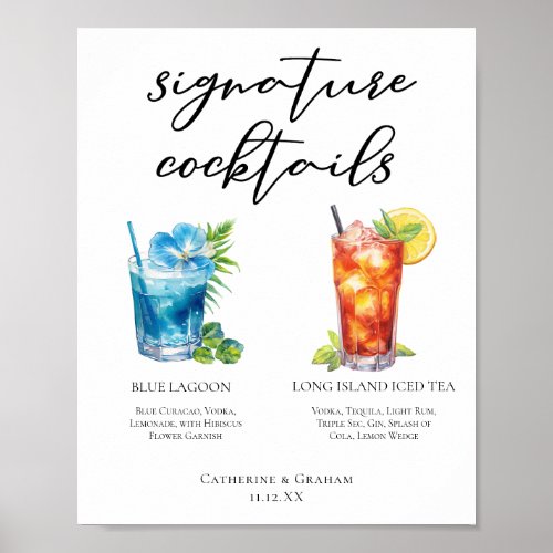 Beach Wedding Signature Cocktails Menu Poster