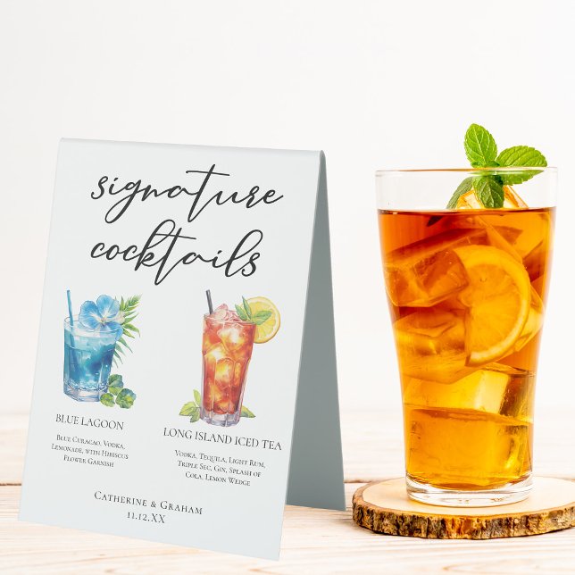 Beach Wedding Signature Cocktails Menu Table Tent (Creator Uploaded)