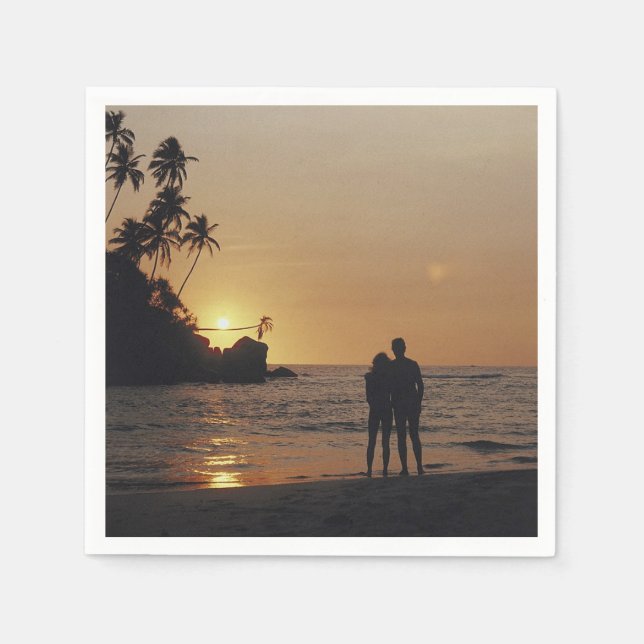 Beach Wedding Silhouette Photo Paper Napkins (Front)
