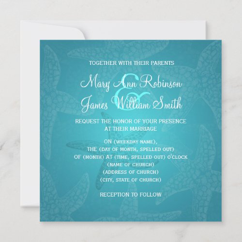 Beach Wedding Starfish Blue Invitations