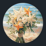 Beach Wedding Starfish Bouquet Magnetic Button Magnet<br><div class="desc">This beautiful illustration portrays the idea of a coastal beach wedding ceremony,  the appropriate card for the seaside theme,  with a whimsical flair that makes it a distinctive design for a unique bride. The entire set of design cards is accessible in the same design.</div>