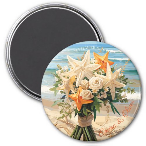 Beach Wedding Starfish Bouquet Magnetic Button Magnet