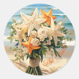 Beach Wedding Starfish Bouquet Round Stickers