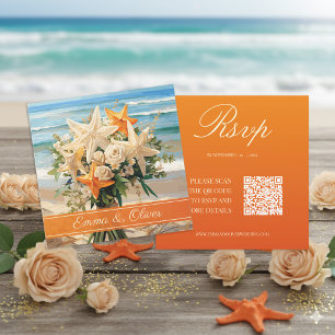 Beach Wedding Starfish Bouquet RSVP Card
