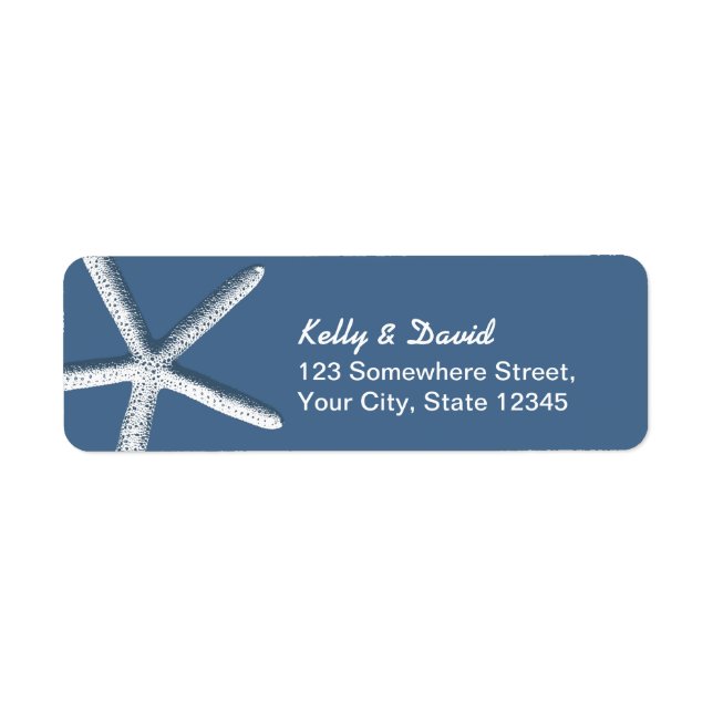 Beach Wedding Starfish Navy Blue Label (Front)