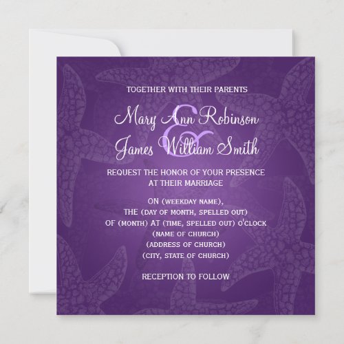 Beach Wedding Starfish Purple Invitation