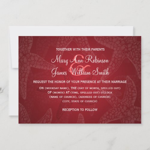 Beach Wedding Starfish Red Personalized Announcements