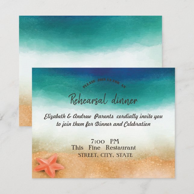 Beach Wedding, Starfish Rehearsal Dinner Invitation (Front/Back)