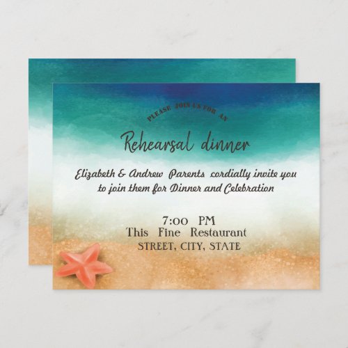 Beach Wedding Starfish Rehearsal Dinner Invitation