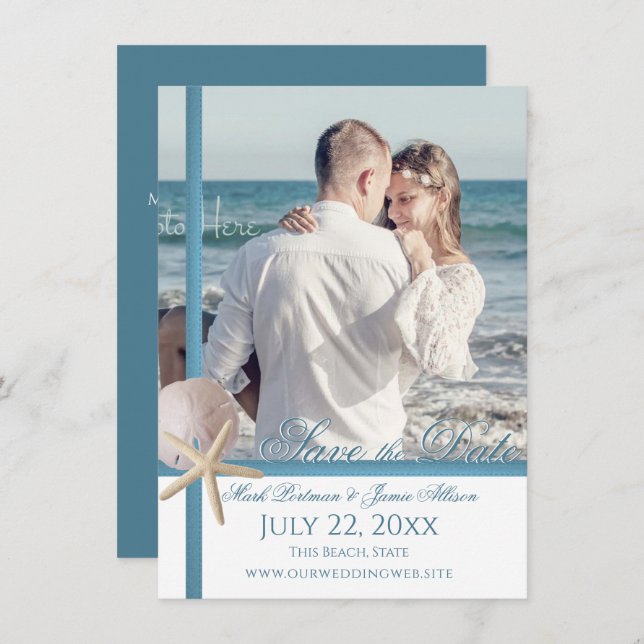 Beach Wedding Starfish Sand Dollar Save the Date Invitation (Front/Back)