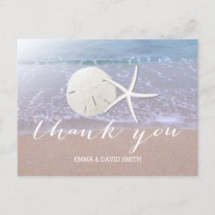 Beach Wedding Starfish & Sand Dollar Thank You Postcard