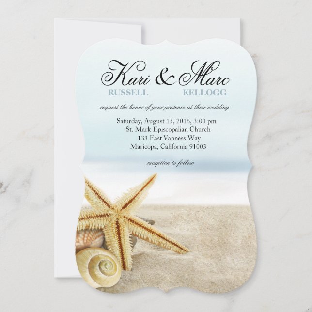 Beach Wedding Starfish Seashells Ocean Invitation (Front)