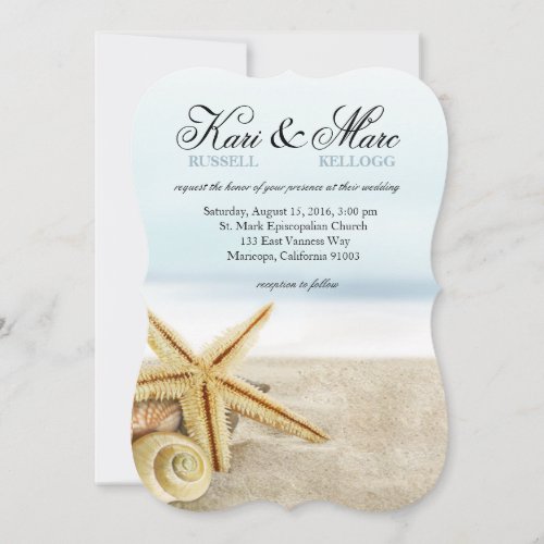 Beach Wedding Starfish Seashells Ocean Invitation