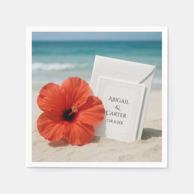 Beach Wedding Stationery With Hibiscus Flower Napkins (Front)