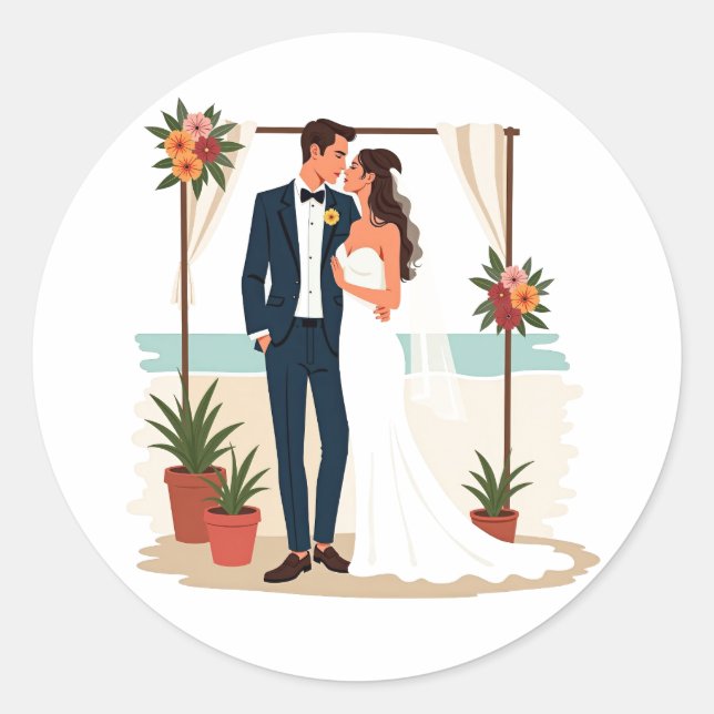 Beach Wedding Sticker (Front)