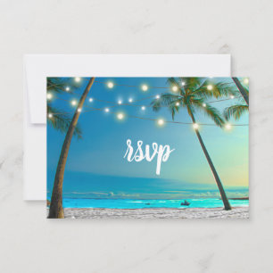 Beach Wedding String Lights Palm Trees Wedding RSVP Card