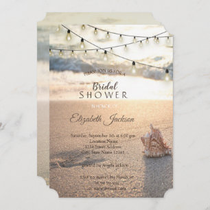 Beach Wedding String Lights Seashell Bridal Shower Invitation