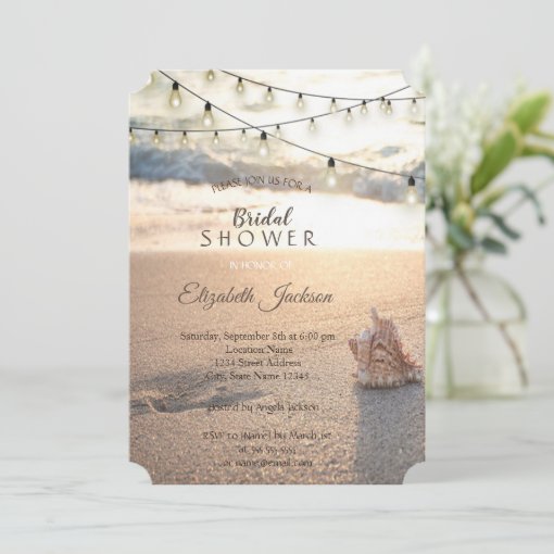 Beach Wedding String Lights Seashell Bridal Shower Invitation Zazzle