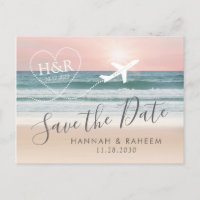 Beach Wedding Sunset Heart Airplane Save the Date