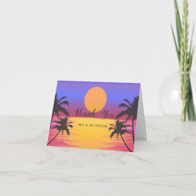 Beach  Wedding Sunset Letterpress Thank You Card (Front)