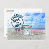 Beach Wedding Sunset Passport Stamp Save the Date  Invitation Postcard (Front/Back)