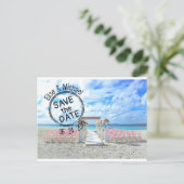 Beach Wedding Sunset Passport Stamp Save the Date  Invitation Postcard (Standing Front)