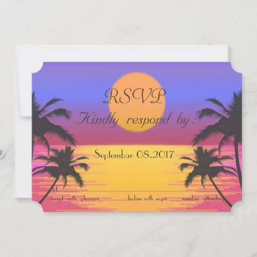 Beach Wedding Sunset  RSVP Invitation