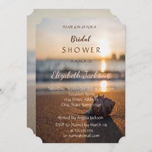 Beach Wedding Sunset Seashell Bridal Shower Invitation