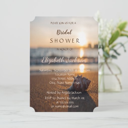 Beach Wedding Sunset Seashell Bridal Shower Invitation Zazzle