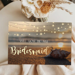 Beach Wedding Sunset Seashell Bridesmaid Card