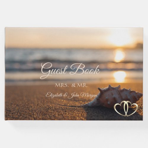 Beach  Wedding Sunset Seashell Guest Book