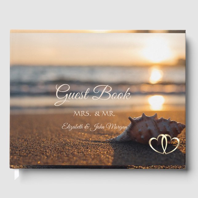 Beach  Wedding Sunset Seashell Guest Book (Front)