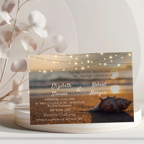 Beach Wedding Sunset Seashell  Invitation