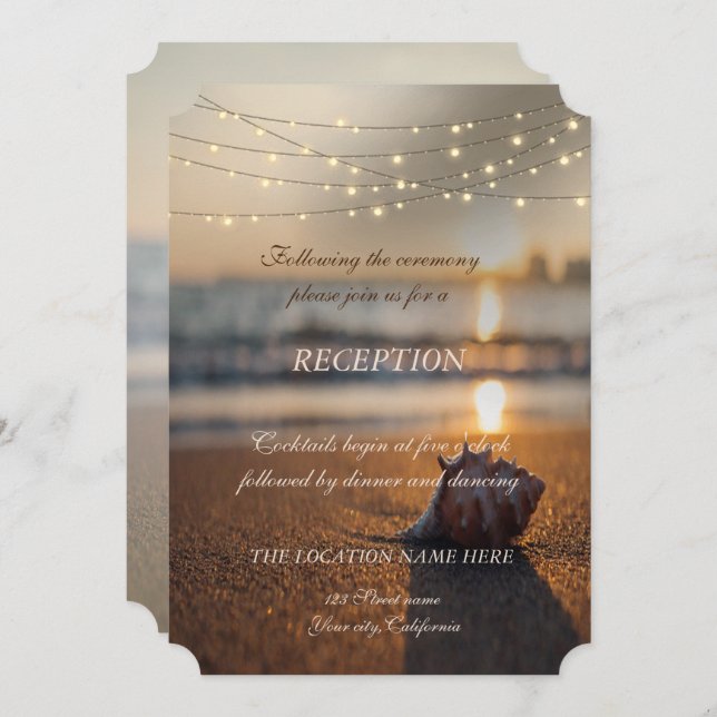 Beach  Wedding Sunset  Seashell Reception Invitation (Front/Back)