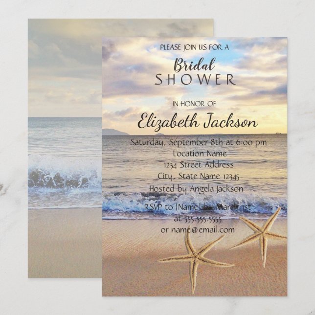Beach Wedding Sunset, Seastars Bridal Shower Invitation (Front/Back)