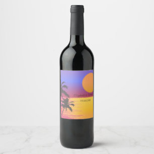Beach Wedding Sunset Wine Label