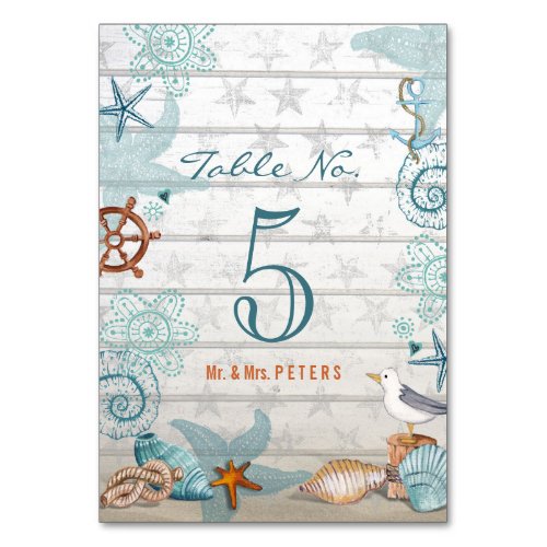 Beach Wedding  Table name settings  Tablecard Table Number