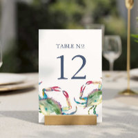 Beach Wedding Table Number Blue Crab
