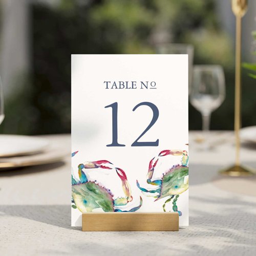 Beach Wedding Table Number Blue Crab