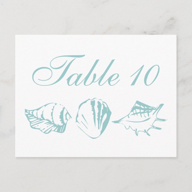 Beach Wedding Table Number Blue Seashells (Front)