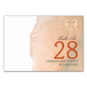 Beach wedding table number place cards