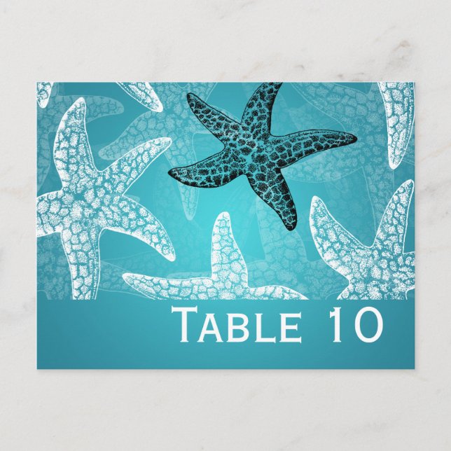 Beach Wedding Table Number Starfish Blue (Front)