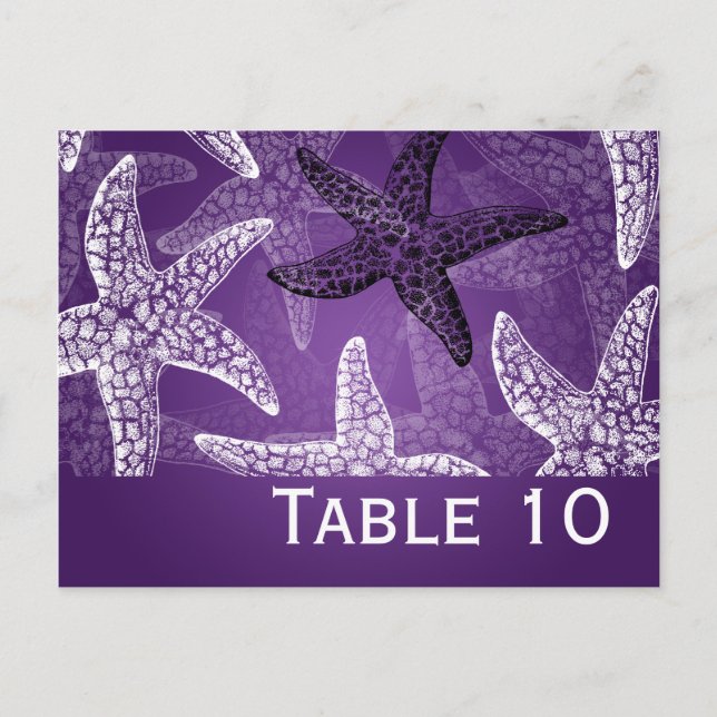 Beach Wedding Table Number Starfish Purple (Front)