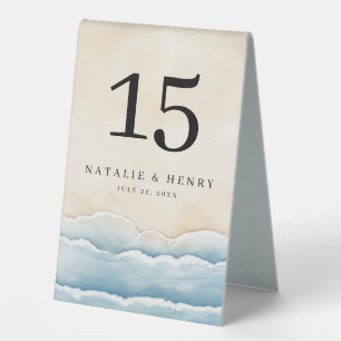 Beach Wedding Table Number Tent with Ocean Waves Table Tent