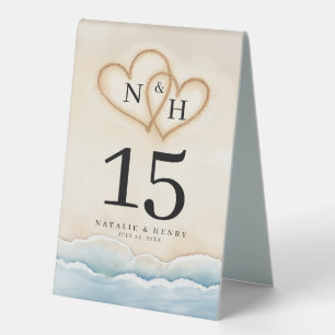 Beach Wedding Table Number with Sand Heart Design Table Tent