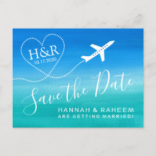Beach Wedding Teal Blue Ombre Save the Date Announcement Postcard