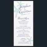 Beach Wedding Teal Blue Starfish Modern Menu<br><div class="desc">Teal Aqua Blue Turquoise Starfish Dinner Menu Card for a beach theme dinner party,  rehearsal dinner,  or destination wedding features a vintage starfish illustration and elegant modern script fonts. Use the template design tool to change fonts and colors or design.</div>
