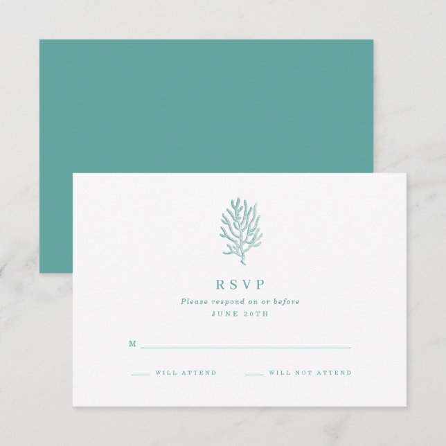 Beach Wedding Teal Coastal Coral RSVP Card (Front/Back)